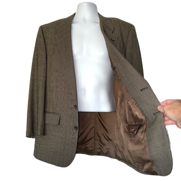 Vintage Burberry’s Men’s Wool Sport Coat Jacket 40R–42R Brown Houndstooth Check - Picture 15 of 15